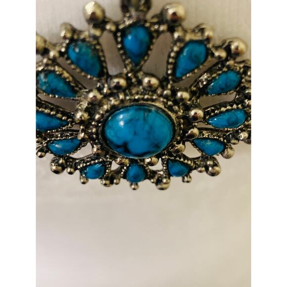 Vintage Turquoise Native American Style Medallion Pendant Necklace, 24" Long - Picture 9 of 10